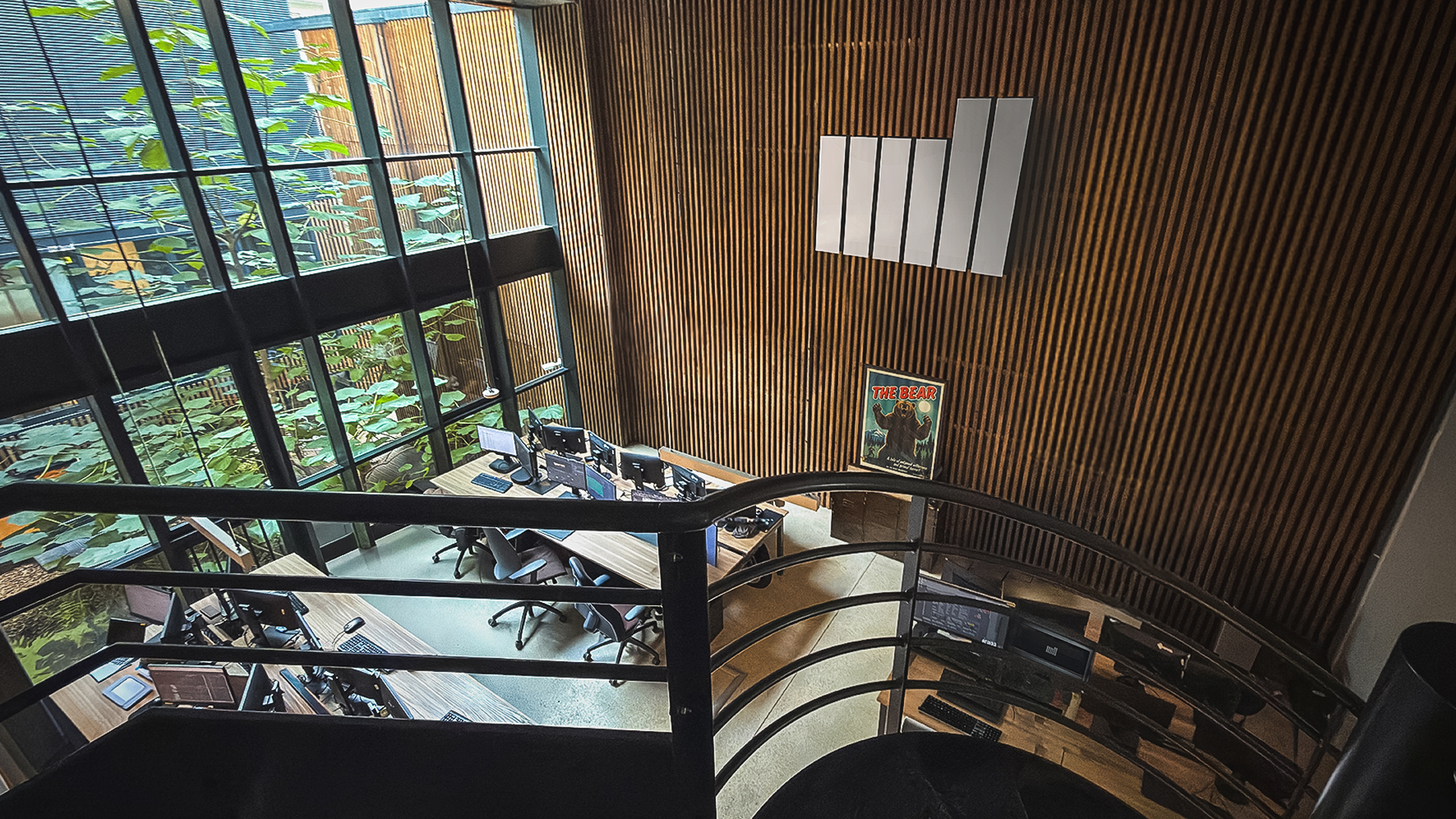 Office View of The Mill showing logo on the wall